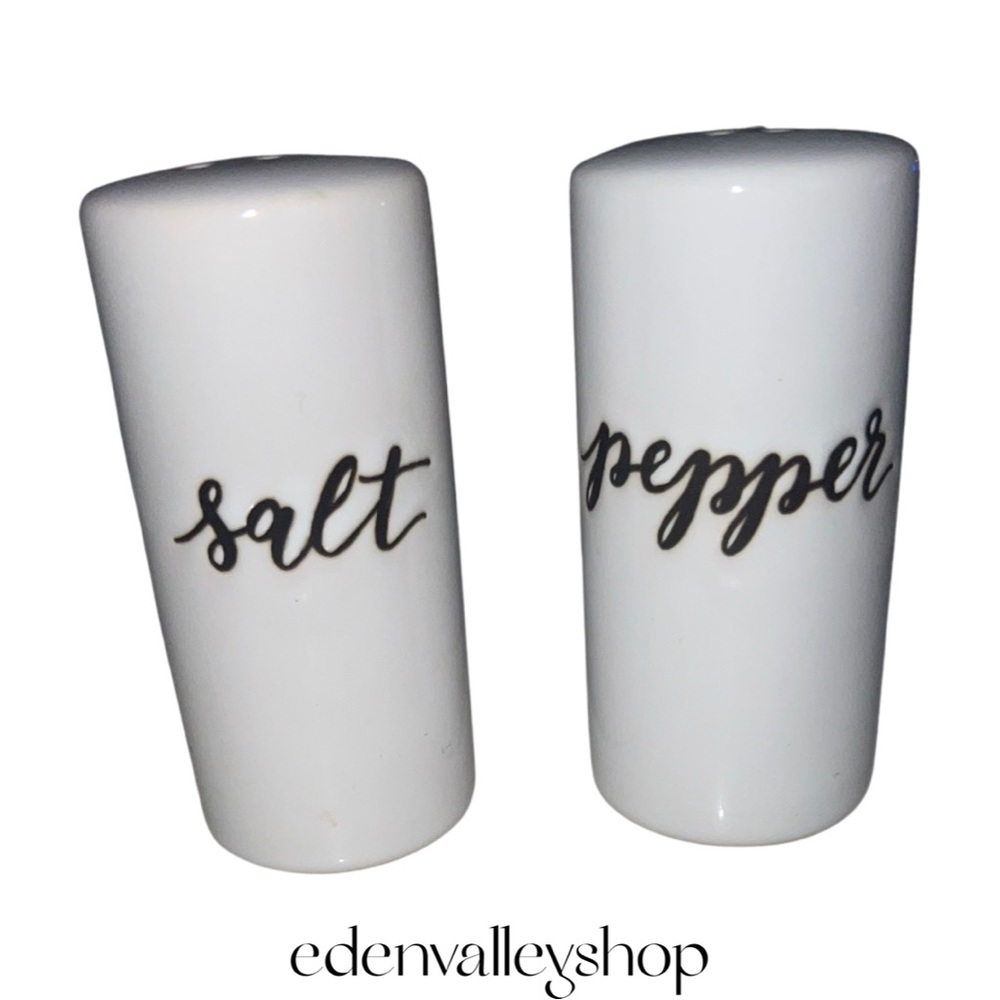 Threshold Salt & Pepper Shaker Set - Stoneware Crisp White Hue/Script Lettering